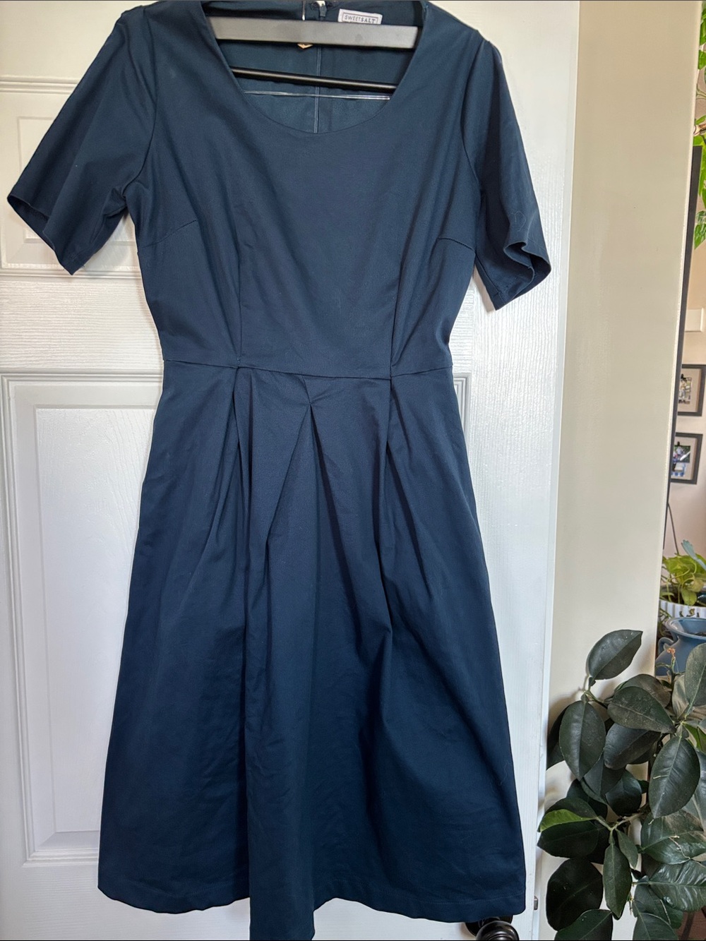 Sweet Salt Elegant Meridian Blue Pleated Fit-and-Flare Dress
